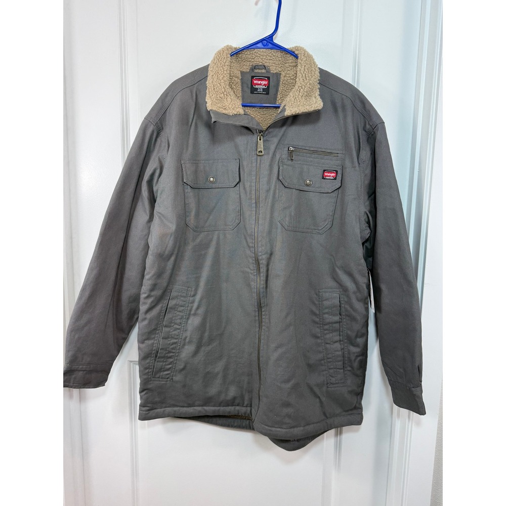 NEW Wrangler Workwear Mens XL Sherpa Lined Canvas Utility Chore Coat Gray